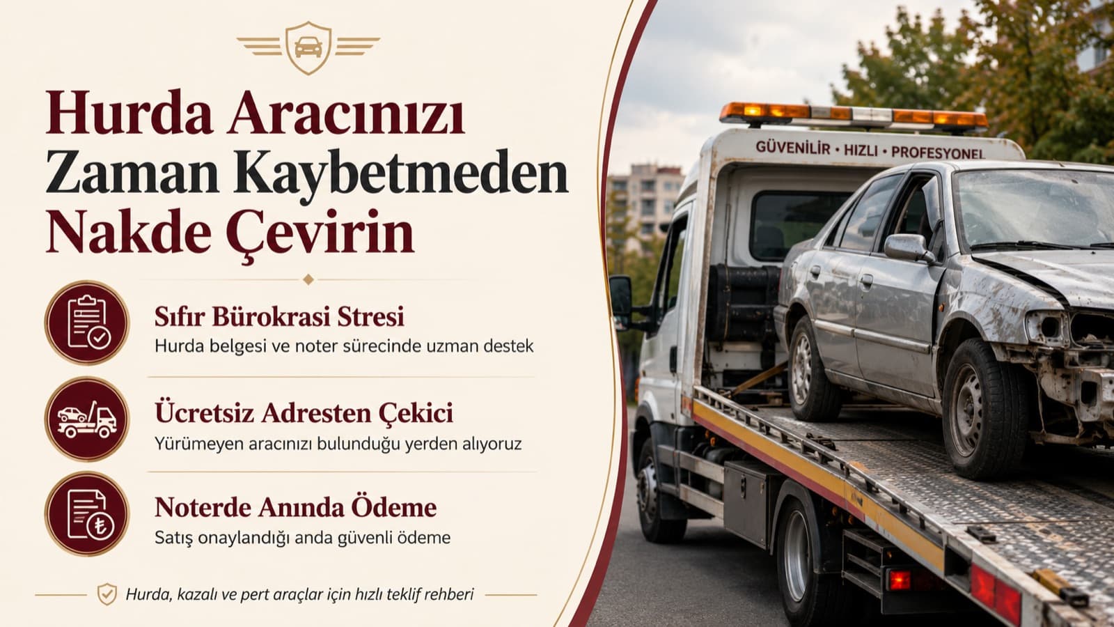 Hurda aracınızı zaman kaybetmeden nakde çevirin: sıfır bürokrasi stresi, ücretsiz adresten çekici, güvenli ödeme