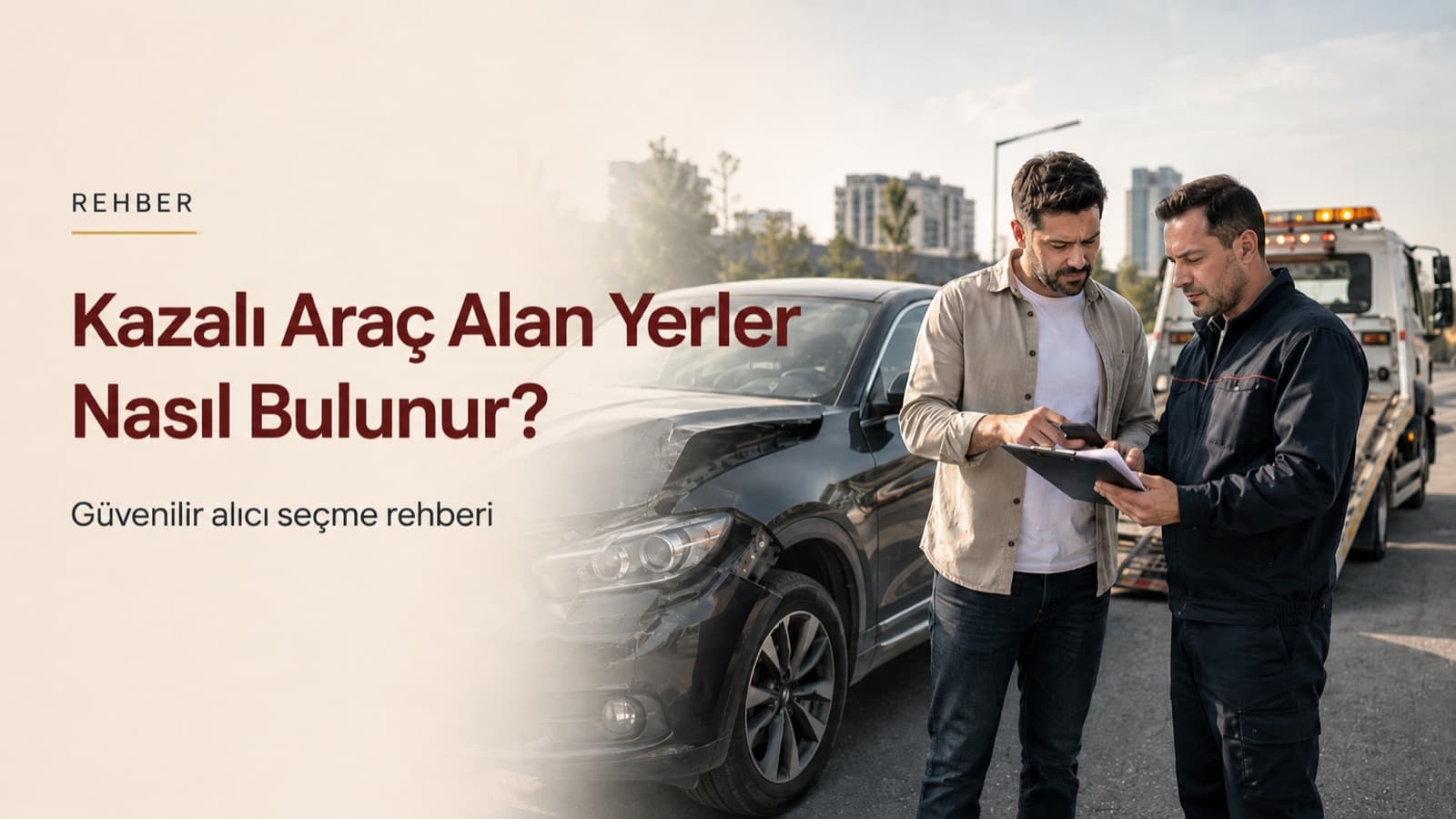 Kazalı araç alan yerler nasıl bulunur? — hasarlı aracının başında alıcı firma yetkilisiyle teklif değerlendiren araç sahibi