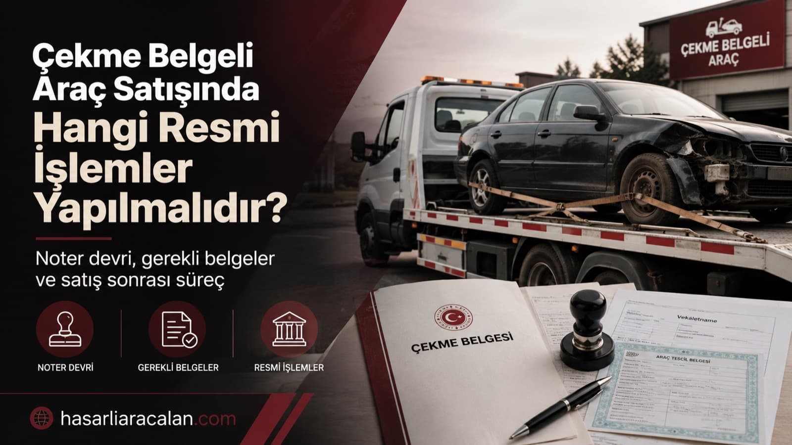 Çekme belgeli araç satışında hangi resmi işlemler yapılmalıdır? — çekici üzerinde hasarlı araç ve çekme belgesi evrakları