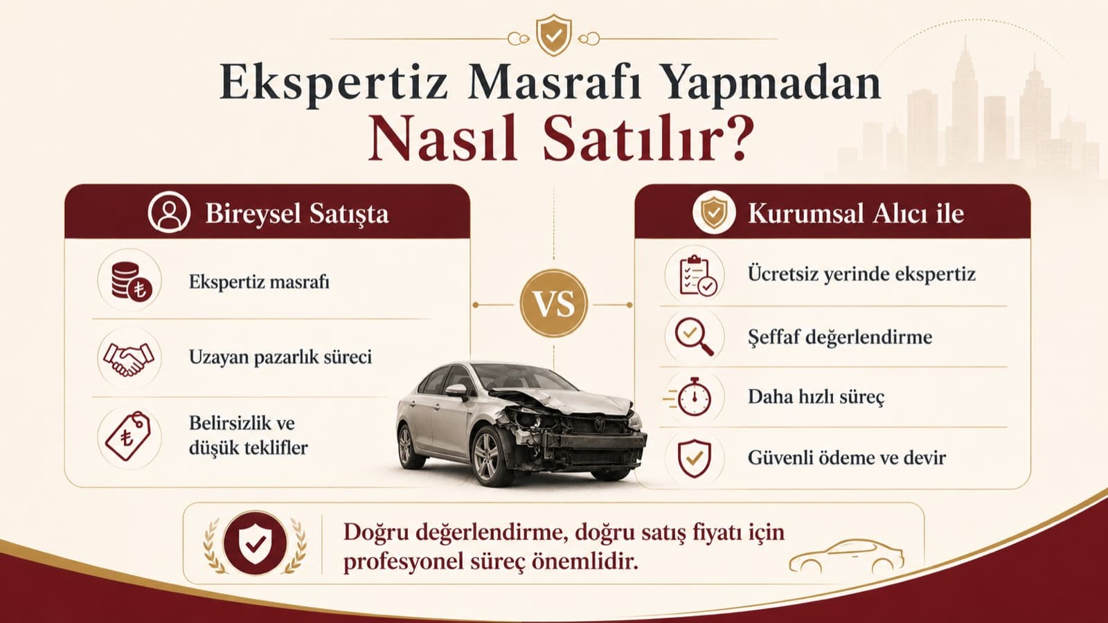 Ekspertiz masrafı yapmadan satış: bireysel satışta masraf ve belirsizlik, kurumsal alıcı ile ücretsiz yerinde ekspertiz ve güvenli süreç