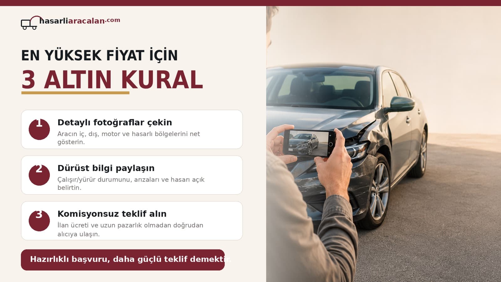 En yüksek fiyat için üç altın kural: detaylı fotoğraflar çekin, dürüst bilgi paylaşın, komisyonsuz teklif alın