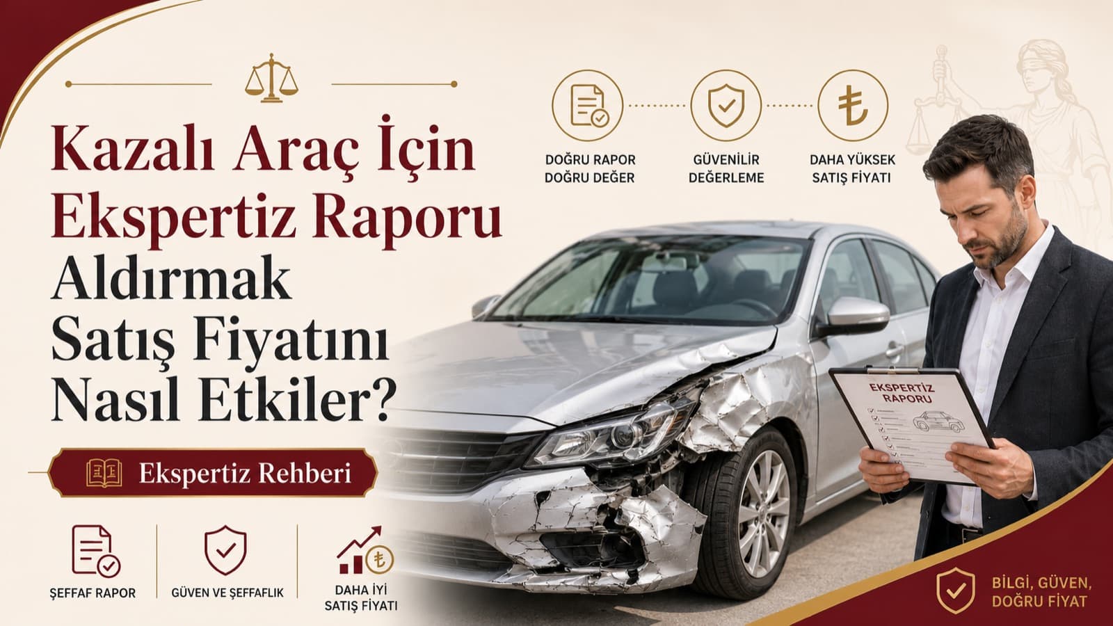 Kazalı araç için ekspertiz raporu aldırmak satış fiyatını nasıl etkiler? — ekspertiz raporunu inceleyen kişi ve önden hasarlı otomobil