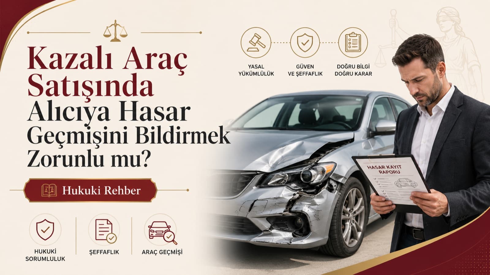 Kazalı araç satışında alıcıya hasar geçmişini bildirmek zorunlu mu? — hasar kayıt raporunu inceleyen satıcı ve önden hasarlı otomobil
