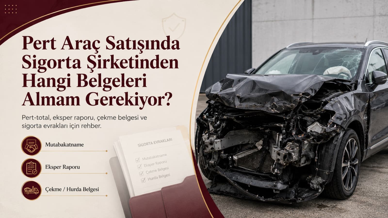 Pert araç satışında sigorta şirketinden hangi belgeleri almam gerekiyor? — önden ağır hasarlı SUV ve sigorta evrakları