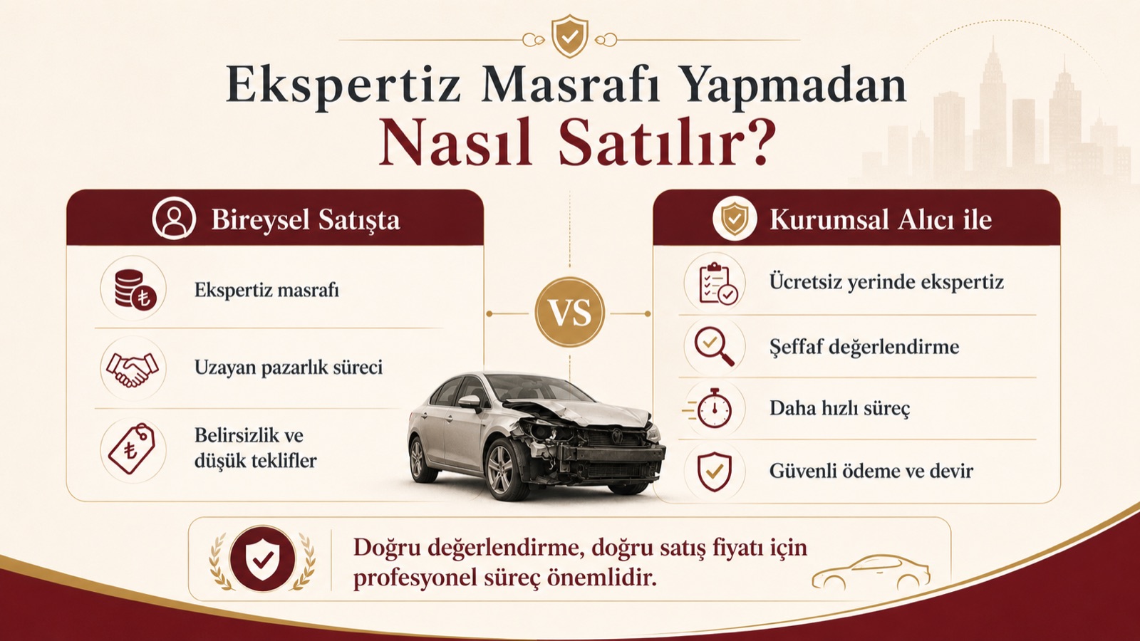 Ekspertiz masrafı yapmadan satış: bireysel satışta masraf ve belirsizlik, kurumsal alıcı ile ücretsiz yerinde ekspertiz ve güvenli süreç