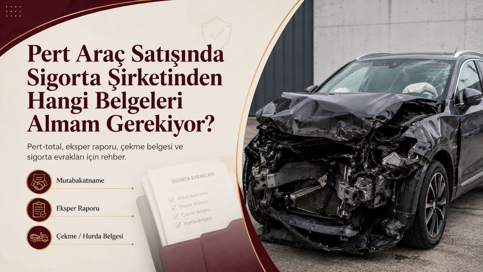 Pert araç satışında sigorta şirketinden hangi belgeleri almam gerekiyor? — önden ağır hasarlı SUV ve sigorta evrakları