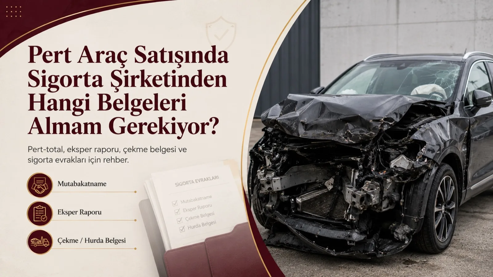 Sigorta belgeleriyle birlikte değerlendirmeye hazırlanan pert kayıtlı araç